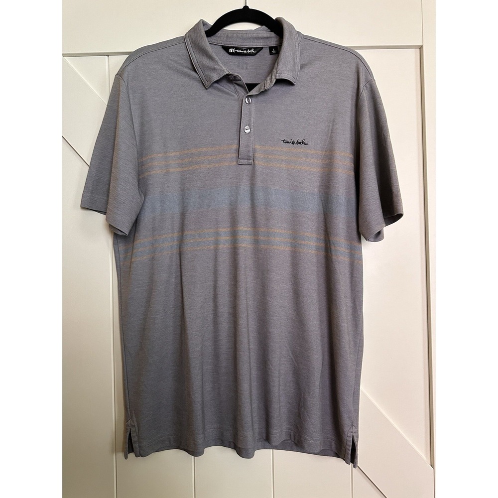 Travis Mathew Performance Polo‎ Shirt Large Grey Striped